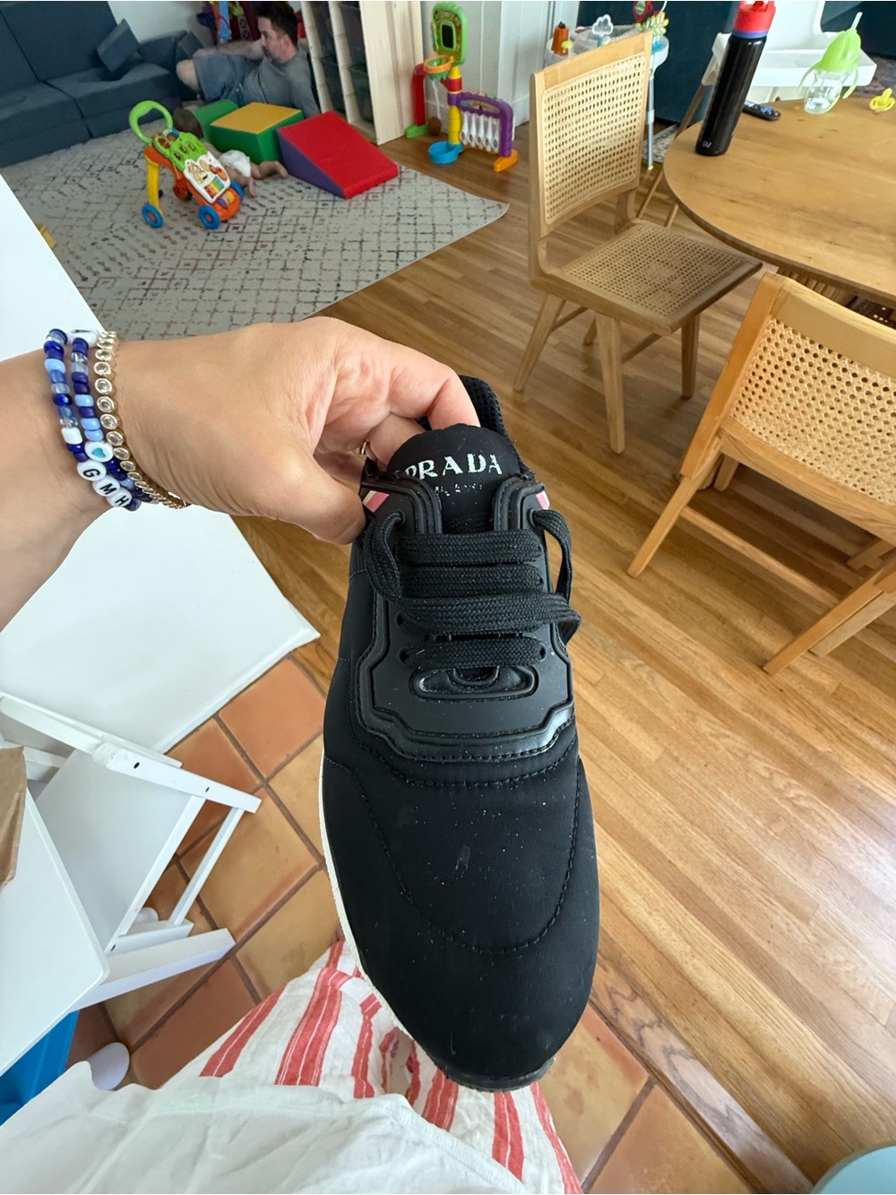 Prada Black Sneaker with Pink Accents